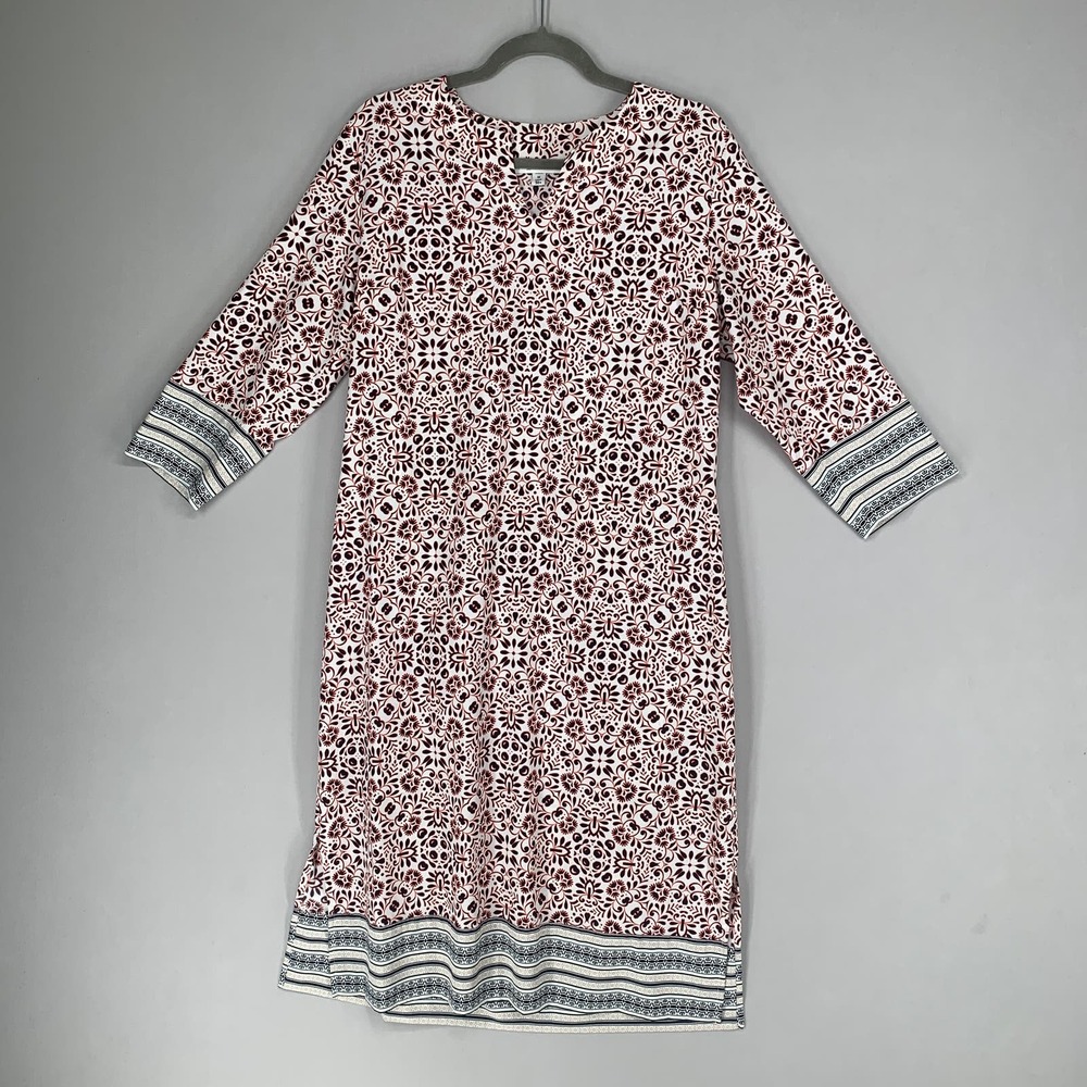 Coolibar Dress Women M Orange Black Paisley Floral Sun UPF 50+ 3/4 Sleeve